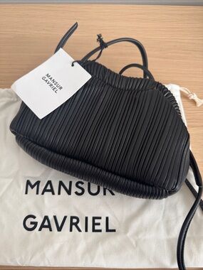 Mansur Gavriel Baci Black Pleated Leather Crossbody Bag